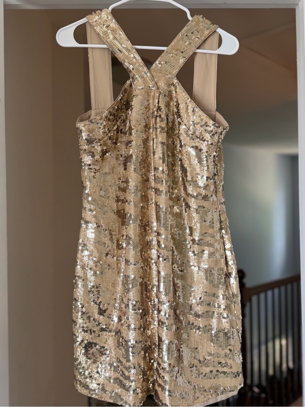 Rachel Zoe Gold Sequin Cross Back Mini Dress L